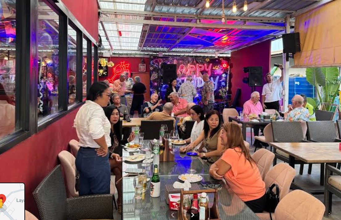 Guests gathered on the patio